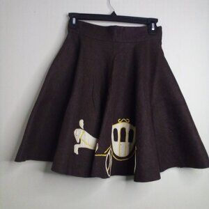 Vintage Handmade Felt Circle Skirt 25" Wasit XS Horse Carriage Brown